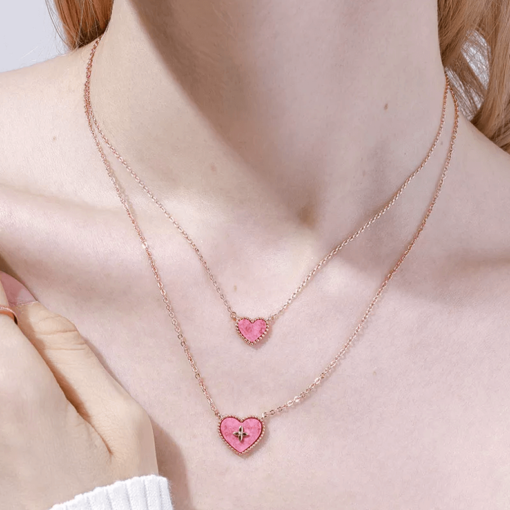 Pink Heart Necklace - Rose Gold